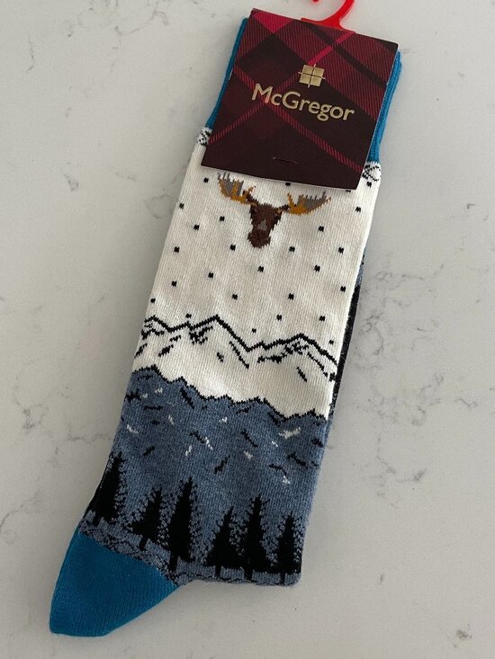 McGregor Landscape Print Combed Cotton Poly Blend Crew Socks Blue Cream BLk OS - Picture 1 of 8